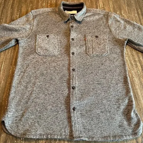 Levi's Fleece Long Sleeve Button Down Collar Shirt Jacket Grey Men’s Size Large - Picture 2 of 9